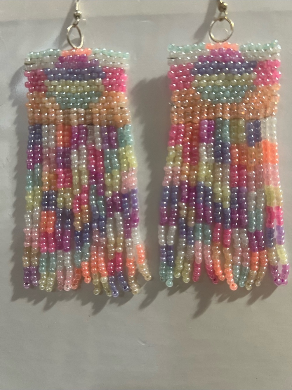 Pastel Beaded Fringe Earrings - Multicolor Dangle